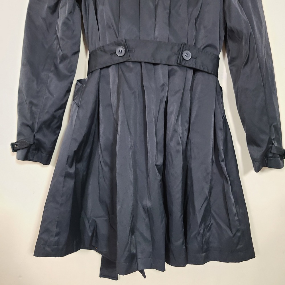 DKNY Black Trench Rain Coat S Lined Belted Pleated Casual Streetwear Fleur Noire - Picture 14 of 15